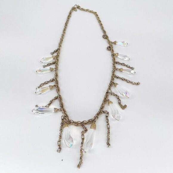 Ann Taylor Dangling Tear Drop Statement Necklace Gold - Picture 2 of 6